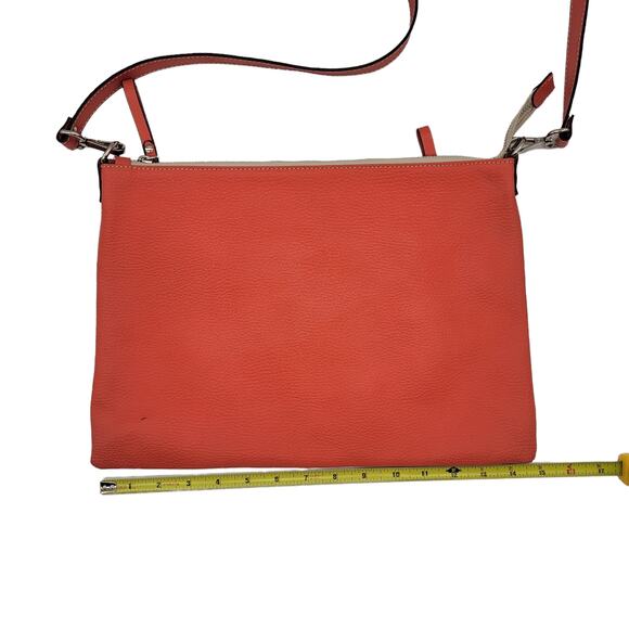 Made In Italy Pebble Grain Leather Orange Adjustable Crossbody Zip Handbag - Picture 12 of 12